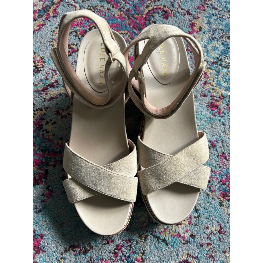 Cole Haan Wedge‎ Sandals Beige Suede Espadrille Grand 360 Platform
